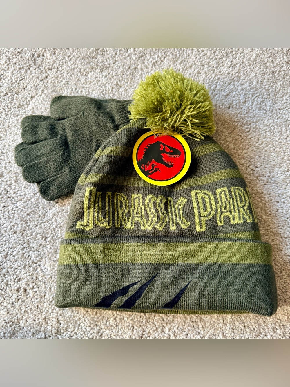 NWT Jurassic Park youth beanie and matching gloves